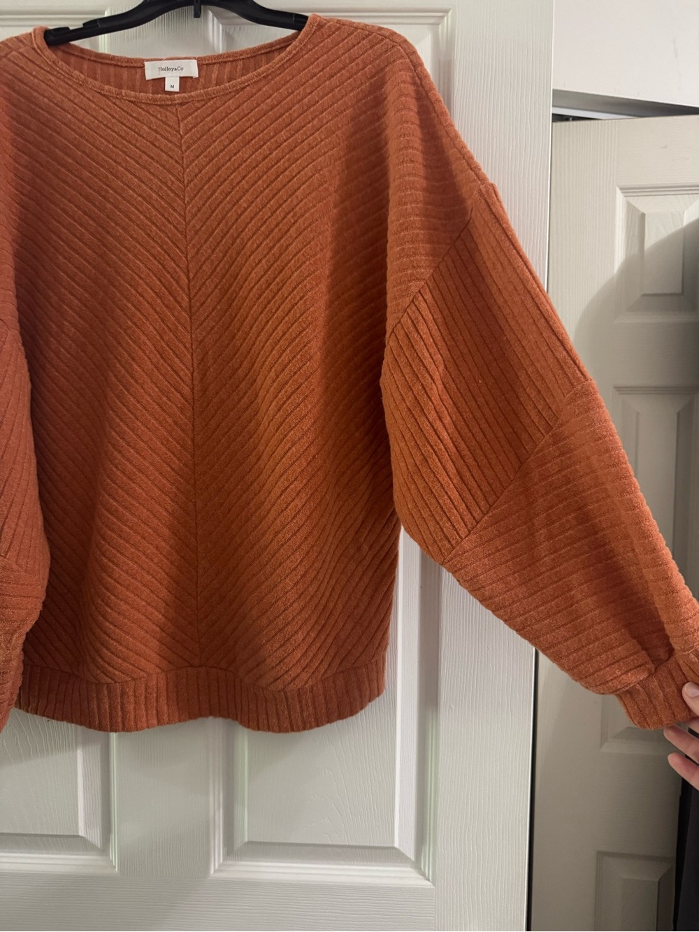 Cozy Chevron Rib Pullover Sweater - Rust - Picture 3 of 4